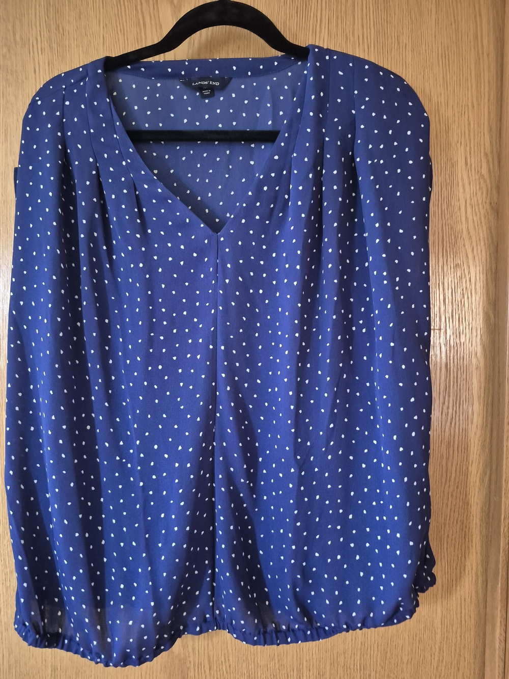 Vintage Lands' End Royal Blue White Dot V-Neck Sleeveless Blouse